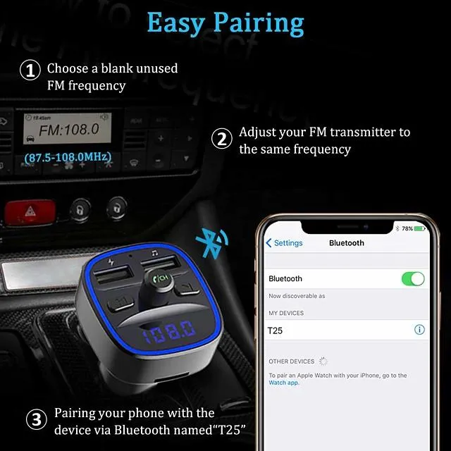 T25 Bluetooth 5.0 Car FM Transmitter