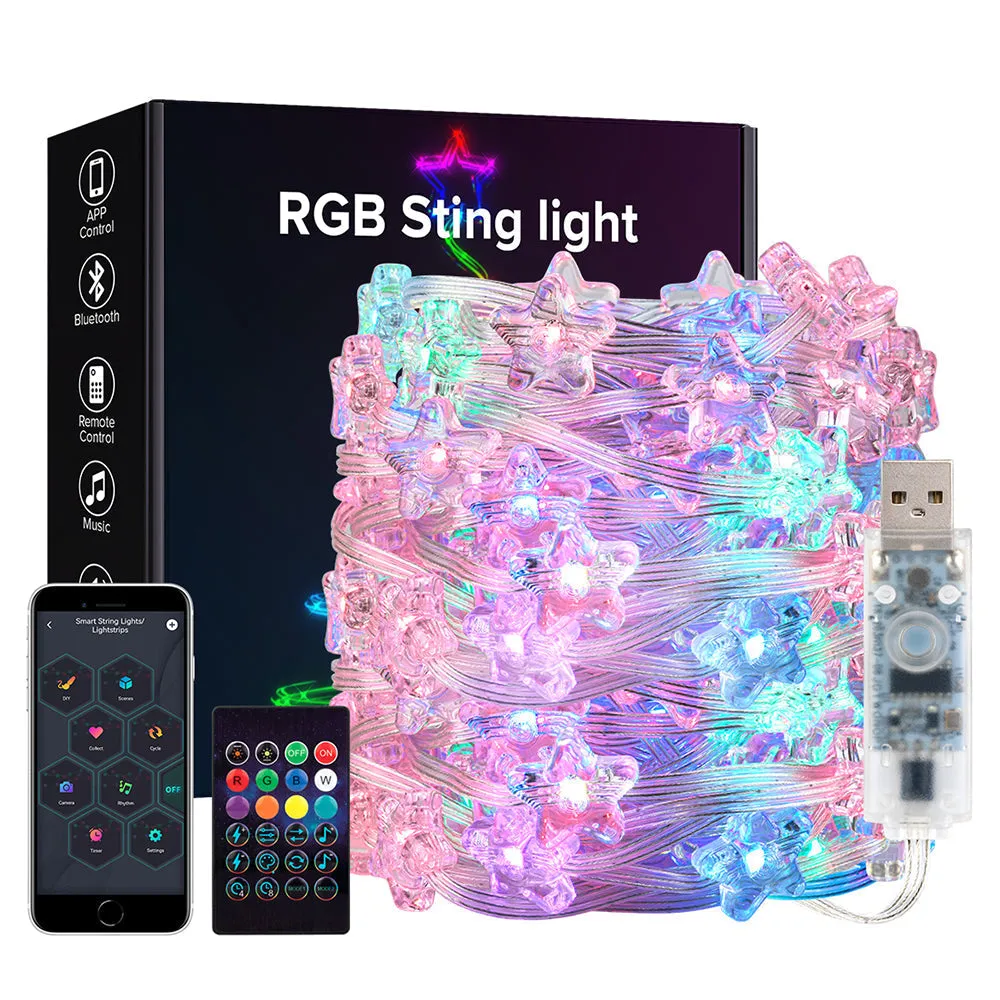 USB Christmas String Light Bluetooth Music APP Remote DC5V WS2812B Party Wedding Garden Backyard Star Rugby Strawberries