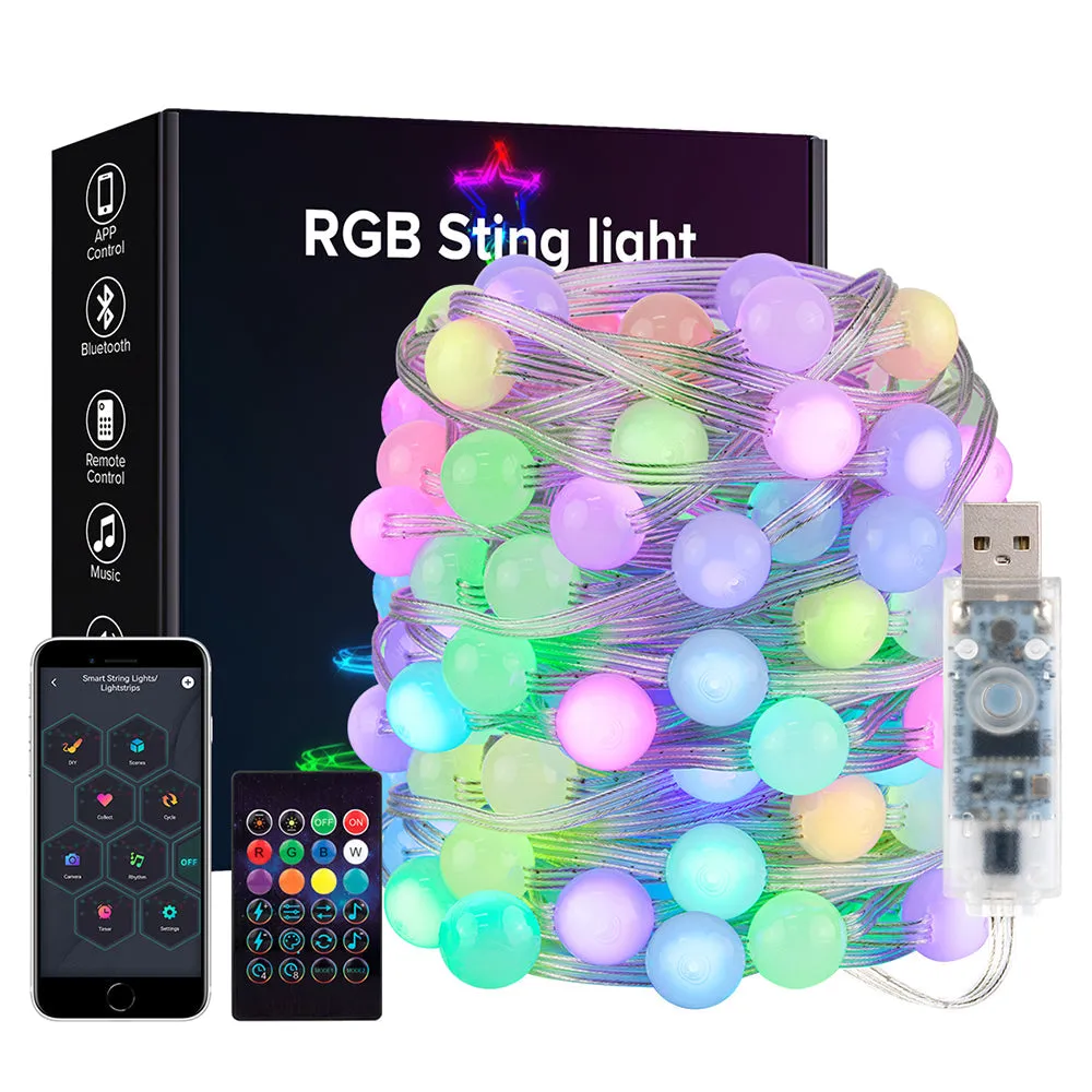 USB Christmas String Light Bluetooth Music APP Remote DC5V WS2812B Party Wedding Garden Backyard Star Rugby Strawberries