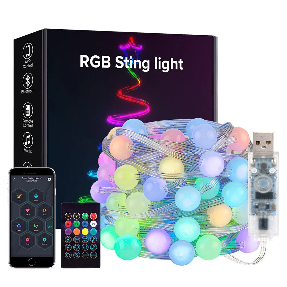 USB Christmas String Light Bluetooth Music APP Remote DC5V WS2812B Party Wedding Garden Backyard Star Rugby Strawberries