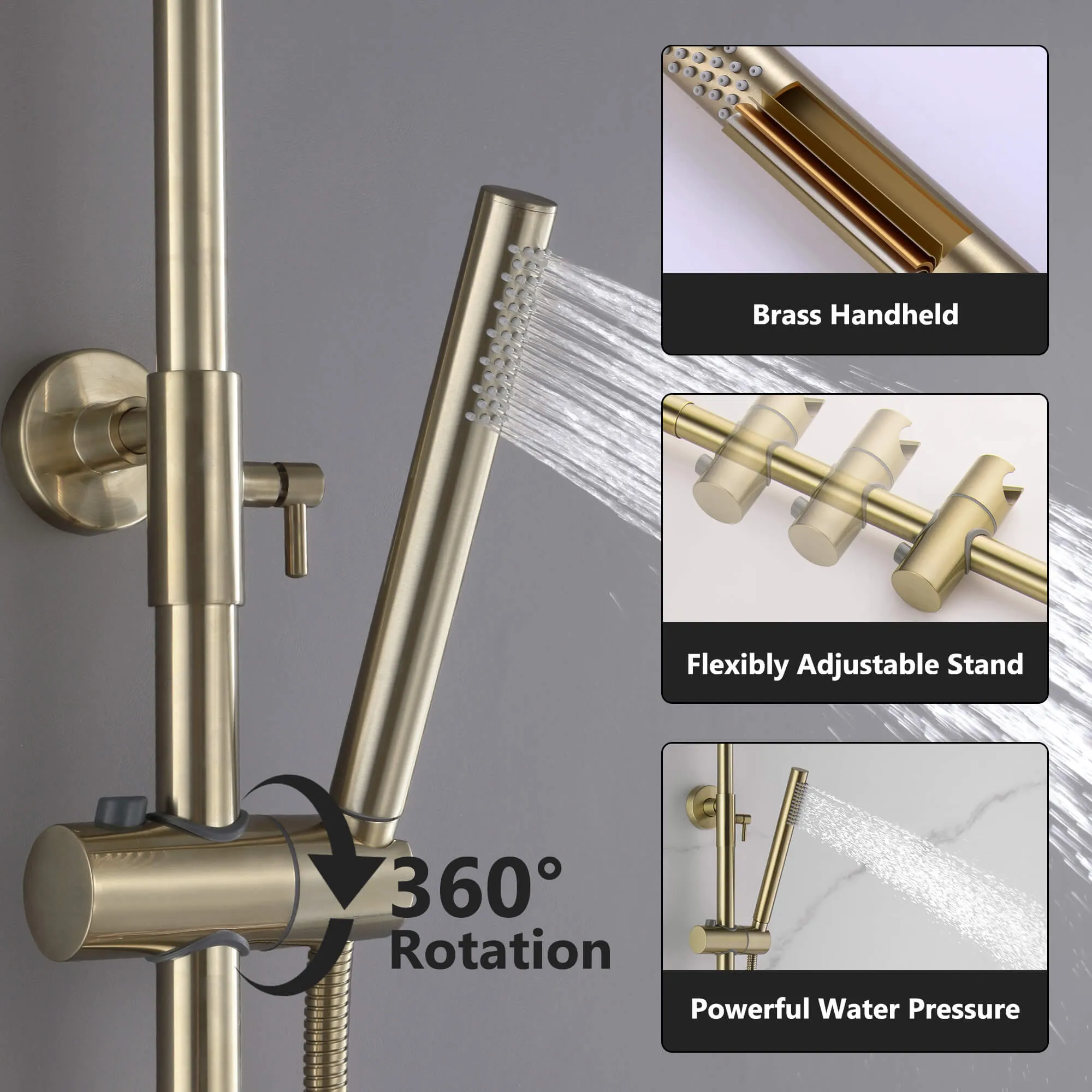 Wall Mount 3-Function Complete Shower System with Rough-In Valve RB1039