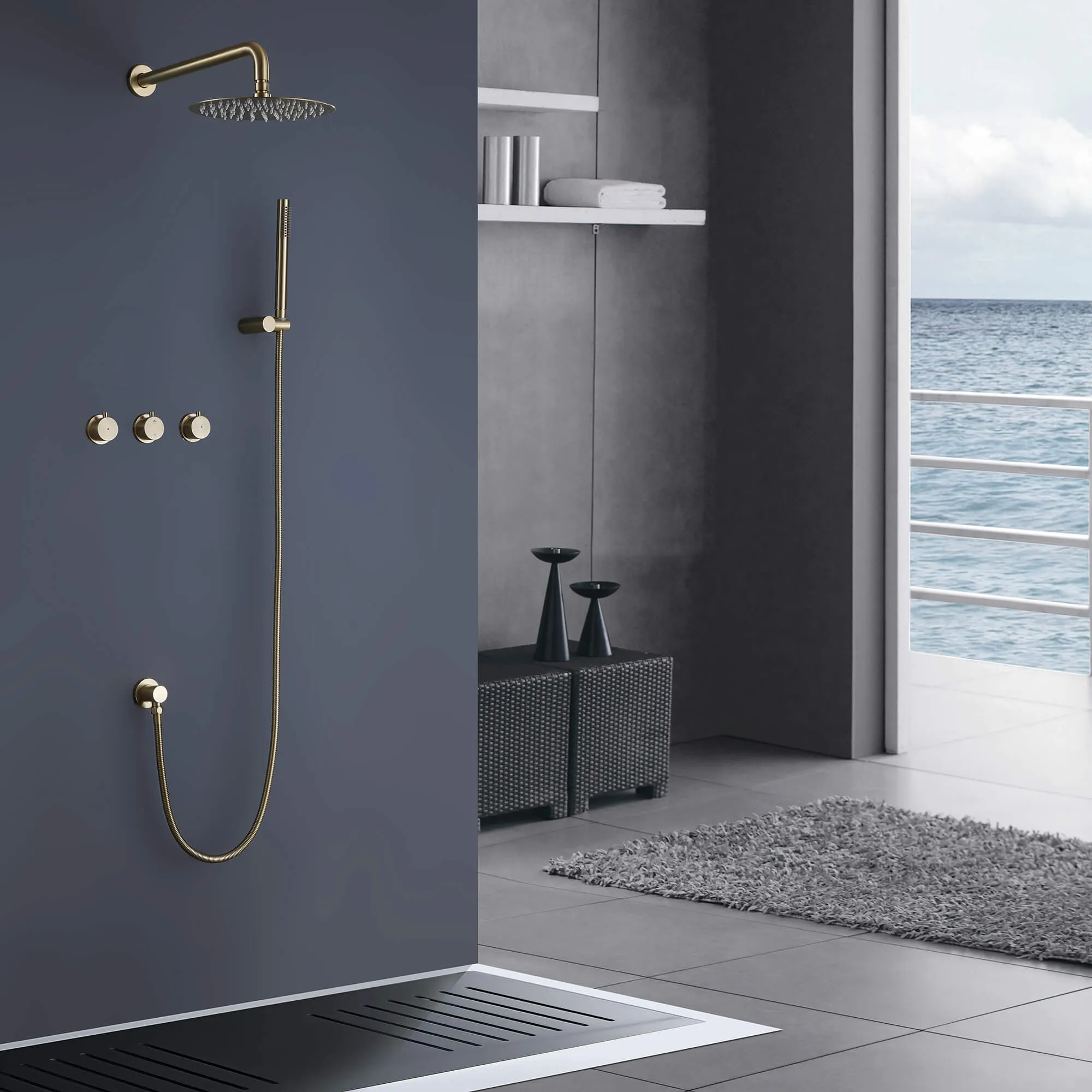 Wall Mount Complete Shower System with Separate Hot and Cold Handles RB1009