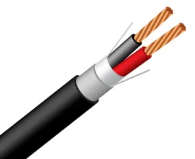 Water-Blocking Communication Cable: Sun-Resistant Direct Burial, CL3/FPL Rated, 18/2 AWG Stranded (7), Shielded, 1000 Ft - Black