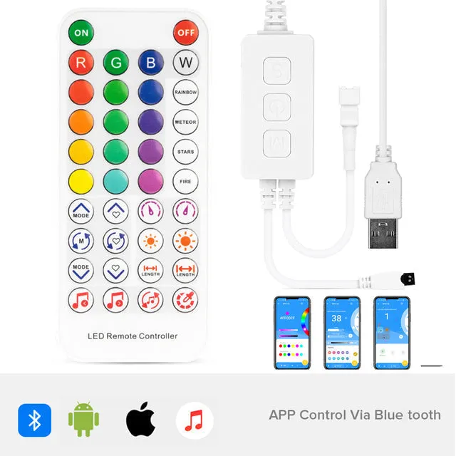 WS2811 WS2812B Controller Music Bluetooth App IR38 Keys Built In Mic Wifi Alexa Google IOS Android 5V-24V